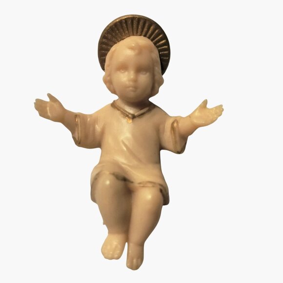 Vintage Baby Jesus Figurine Gold Tone Halo Manger Nativity Replacement - Picture 3 of 6